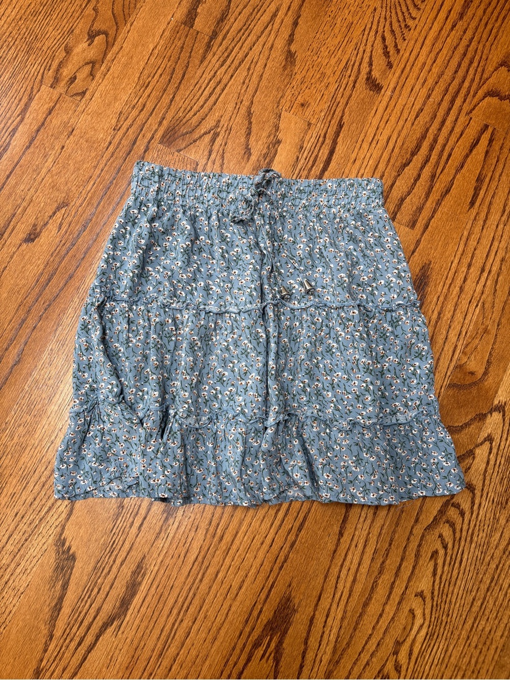 Blue Floral Tiered Ruffle Skirt